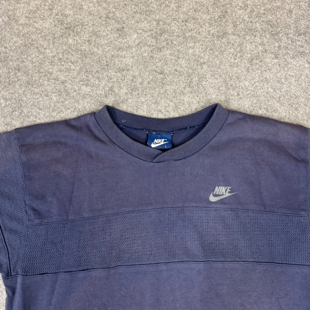 Vintage Nike Blue Tag Mesh Panel T-Shirt Navy Blue Mens Large Retro Sportswear